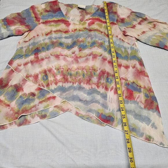 Click by Color Me Cotton V Neck Layered Top Blouse Women Size L Cupra Rayon - Picture 7 of 12